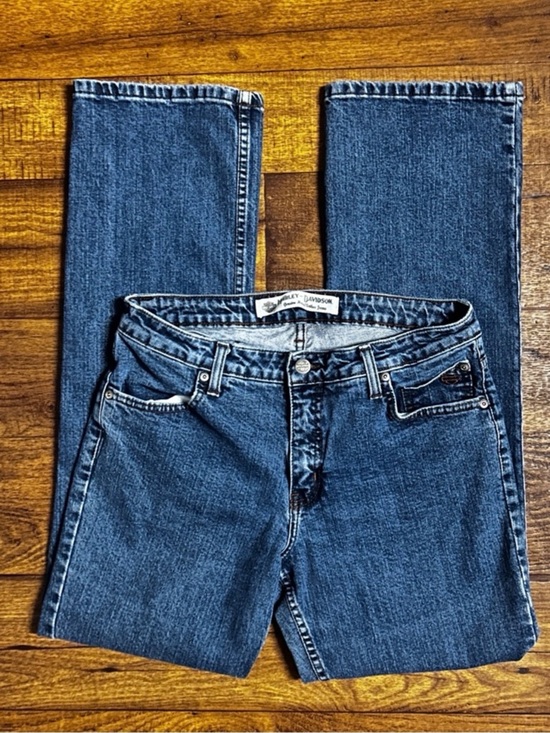 Harley-Davidson Denim - Harley-Davidson Blue Denim Bootcut Jeans with Brown Leather Patch